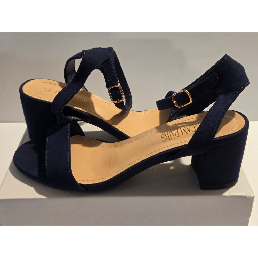 Dream Pairs Carnival Navy Suede Block Heel Ankle Strap Sandals Womens 8.5